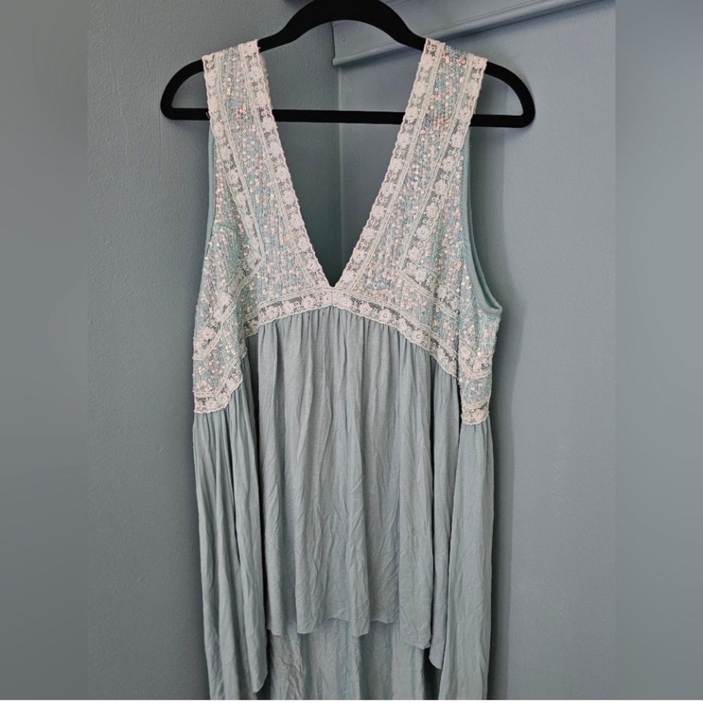 POL Teal Sequin Lace Tank Top - Picture 2 of 16